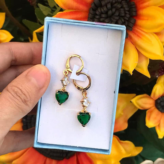 Green heart earrings