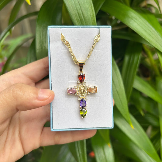 Multicolor cross necklace